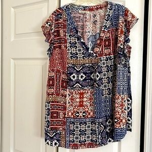 ❤️3 for $15!❤️ Christian Siriano Top Womens 1X Flowing V Neck Flutter Sleeve